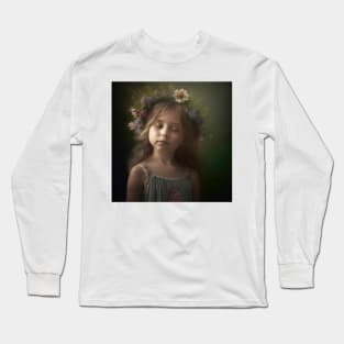 A Young Girl Wearing A Wreath of Flowers Long Sleeve T-Shirt